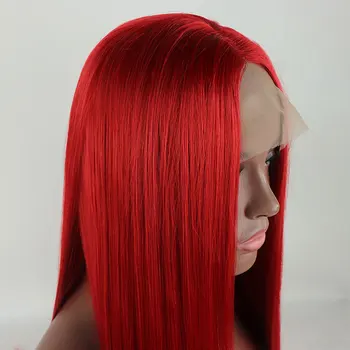 Страхотен Бесклеевой перука, директни синтетични перуки на дантели 13X4, огнено-червени висококачествени косата от устойчиви на топлина влакна, за жени, перуки