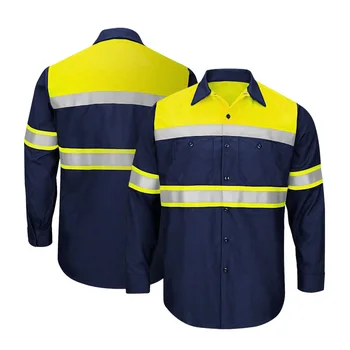 Строителни ризи за мъже, защитни ризи за мъже, отразяващи работни ризи с дълъг ръкав, висококачествено работно облекло, цех за производство на ризи