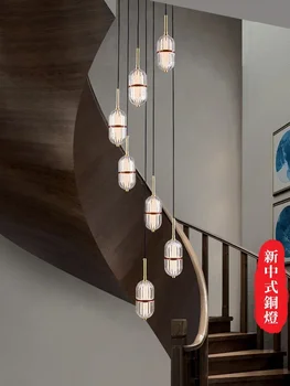 Стълбище Вили Дълга Полилей Нов Лестничный Лампа в китайски стил Двухуровневое Сградата Е на Въртящата се Стълба Полилей