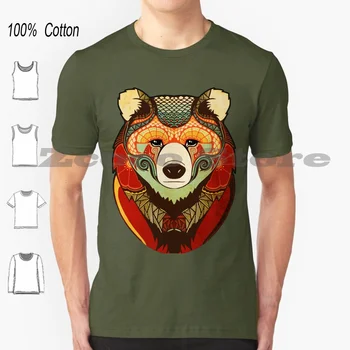 Тениска с мече от 100% памук, удобен висок клас мечка, украсата на главата на диво животно, реколта татуировка, tribal вектор