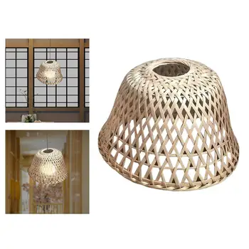 Тъкани бамбук окачен лампа в стил ретро, прахоустойчив висок калъф за полилеи