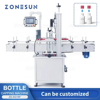 Укупорочная Машина ZONESUN ZS-XG16F Автоматична Укупорочная Машината е За бутилки От Пластмаса Стъкло За Напитки и Козметика, Линия За завиване на Капачки за бутилки