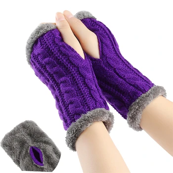 Унисекс ръкавици с полупальцами Зимни плюшени топли ръкавици Дамски меки вълнени плетени калъф за къси ръкавици без пръсти Mujer Ne Guantes