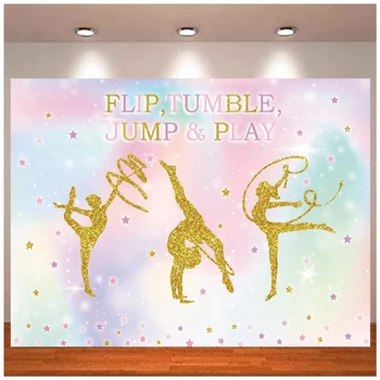 Фон за снимки Jump Jump Play Гимнастичка, гимнастичка за момичета, декор за парти по случай рождения ден, на фона на фото студио, банер, на постер