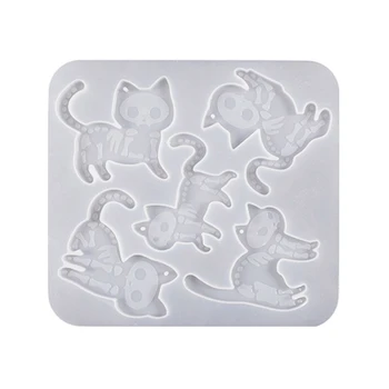 Форма на силиконовата смола под формата на котки на Хелоуин, ключодържател за котки, обеци, форма за показване на животни, Епоксидни форма