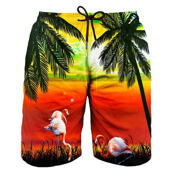 Хавайски тропически палми, Плажни къси панталони за мъже, детски бански с 3D-принтом, летни почивки, Улични топене, бързо съхнещи шорти за сърф