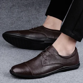 Хит на продажбите, Брандираната Мъжки обувки от естествена кожа, Универсална Мъжки ежедневни обувки, Мъжки бизнес обувки с мека подметка, Мъжки официалната обувки
