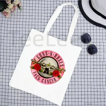Холщовая чанта-тоут Guns'N Roses, эстетичная Голямата голям модерен ежедневна чанта за пазаруване в стил пънк за жени, сгъваема чанта за пазаруване