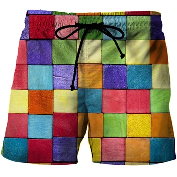 Цветни плажни шорти с 3D-принтом в квадратна решетка, мъжки, женски, детски Модни Стръмни и Къси панталони, Летни ежедневни спортни шорти за лед, топене на