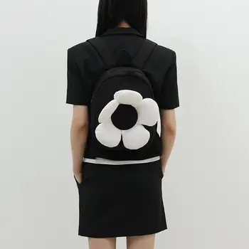 Черно малка раница, найлонови раници с 3D цветя, всекидневни модерен мини-раница Sweet Korean