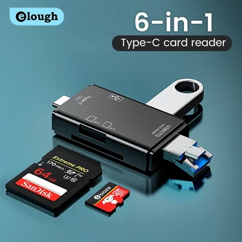 Четец на карти Elough 6 в 1 OTG Type C Micro SD Card Reader Флаш устройство Smart Memory Card Reader, USB 2.0 TF CF Cardreader Адаптер