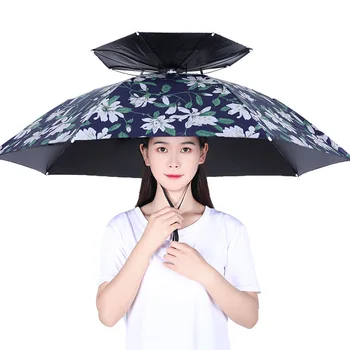 Шапка-чадър за риболов, слънцезащитен сгъваем чадър над главата си, двуслойни, голяма козирка, дъждобран