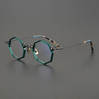 Япония Многоугольная рамки за очила ръчно изработени, Мъжки рамки за очила от късогледство по лекарско предписание, Дамски Рамки за очила в Ретро стил, Корейски луксозна марка оптични точки