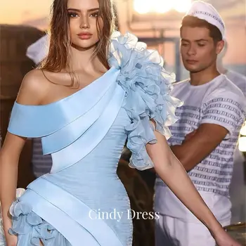 Синди Небето е синя Органза с наклонена рамо Русалка Секси дълги рокли за специални събития Официална сватбена рокля за парти Gala 2023 Бала
